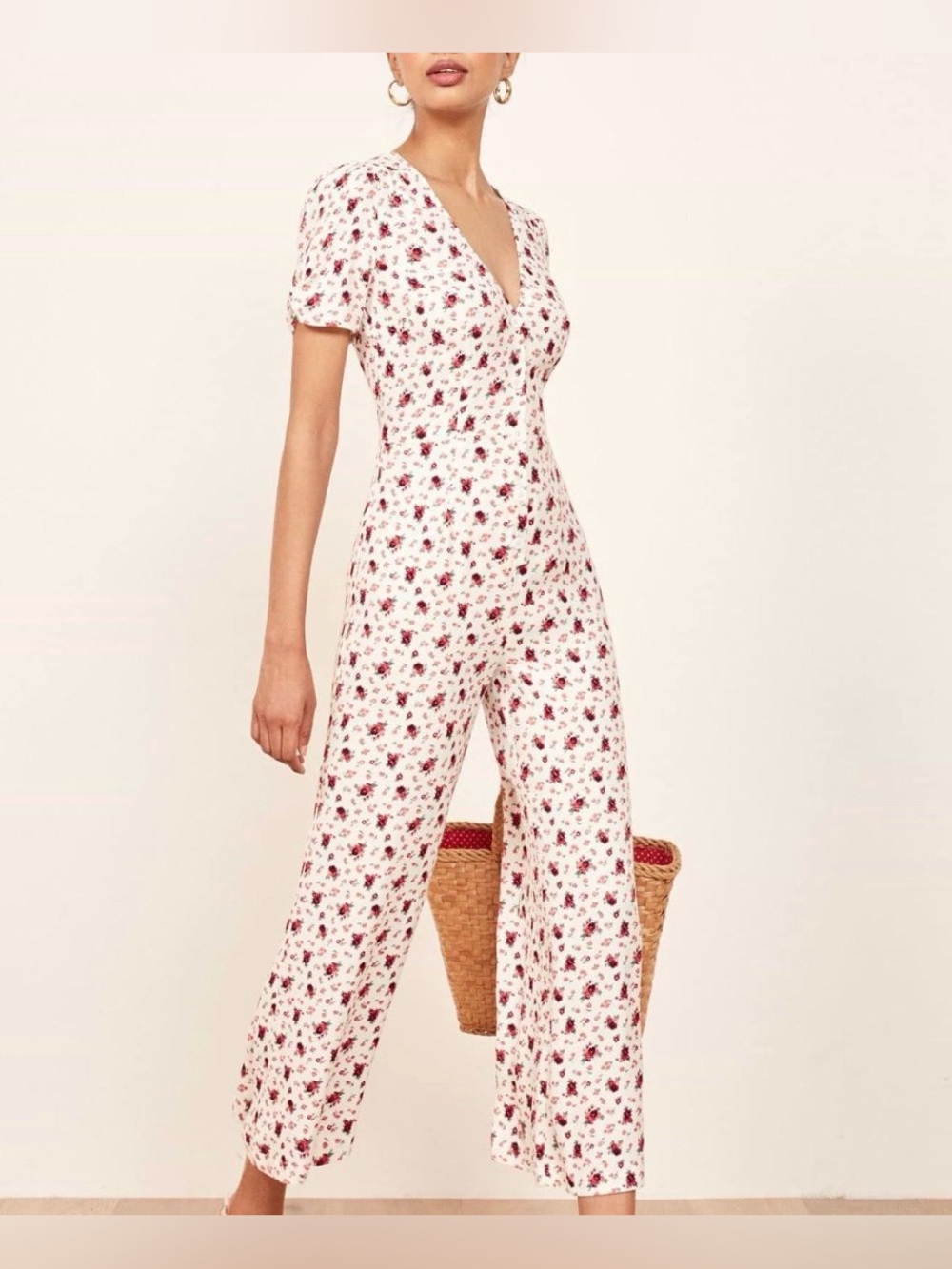 NWT Reformation France Jumpsuit Ambrosio Print with Ivory Red Floral Print $258